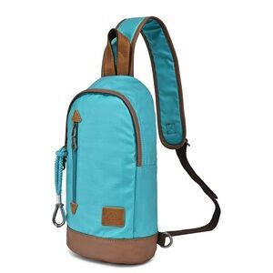 Waterproof Turquoise Sling Crossbody Bag with Leather Trim